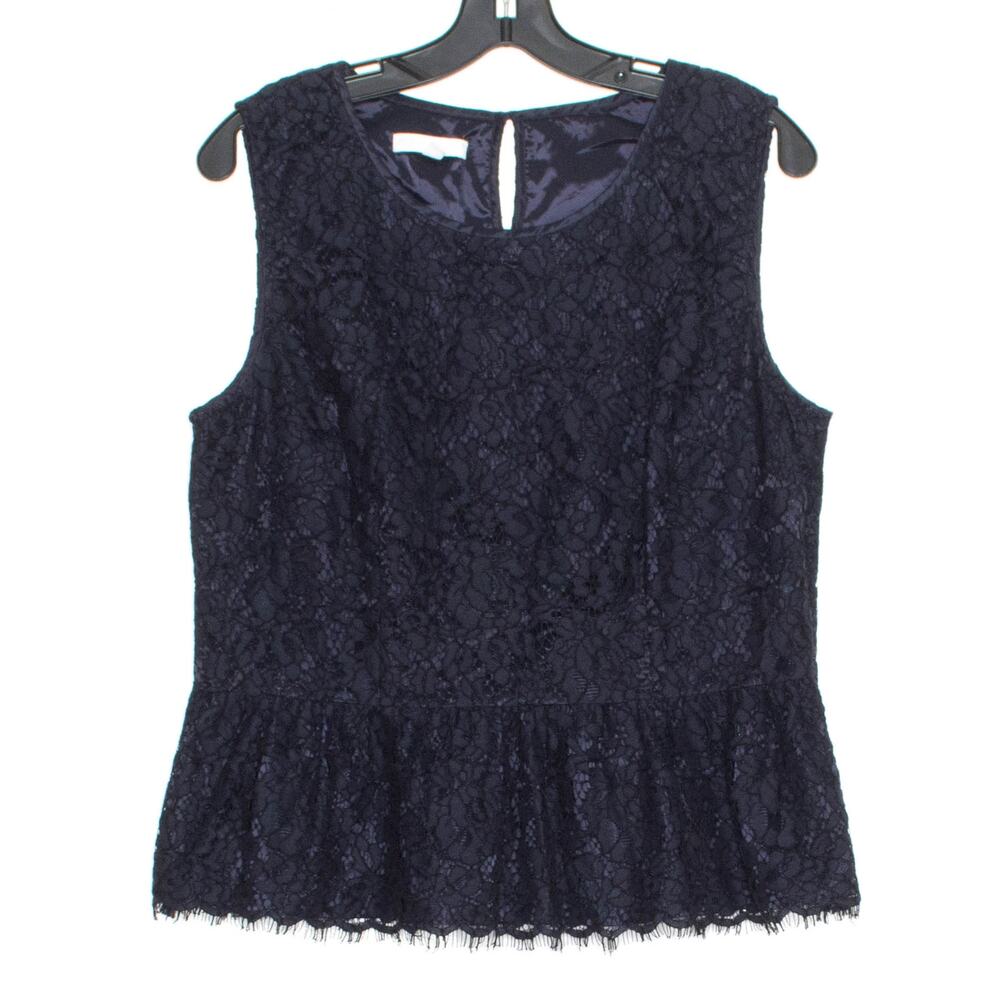 Talbots Peplum Top Floral Lace Sleeveless Career Office Wedding Guest Navy 10